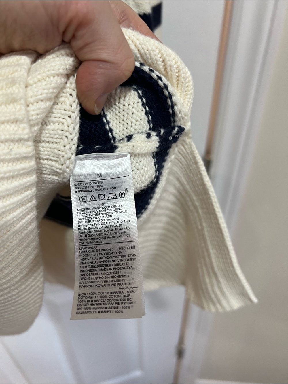 GAP 100% Cotton Striped Collared Sweater Cream Navy Size M Oversized - Picture 6 of 6